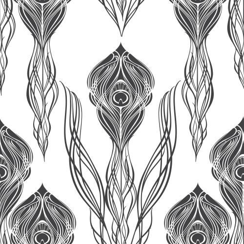 Peacock feather. Vector stylized peacock feathers, black silhouettes on white