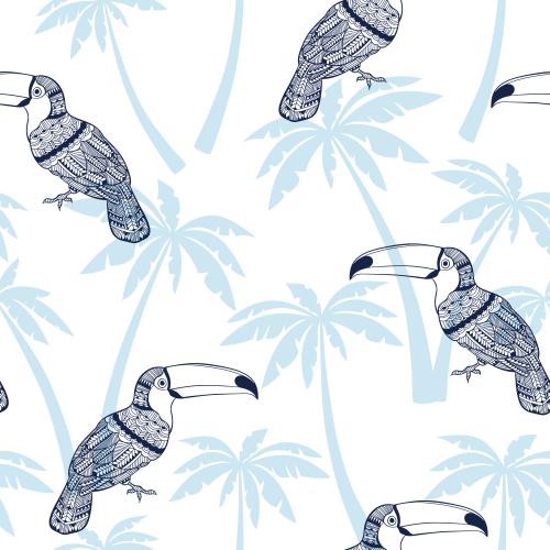 Palm. Vector palms and toucans on white