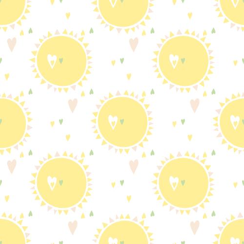 Sun. Vector suns and hearts on light