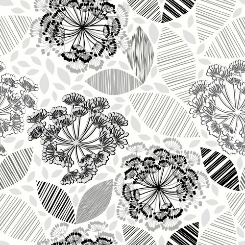 Vector image abstract umbrella-shaped flowers and striped leaves on white