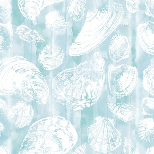 Vector image shell white silhouettes on blue watercolor