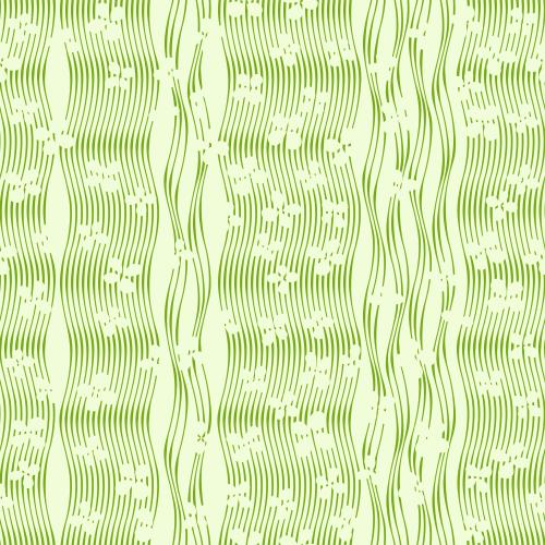 Stripe. Vector vertical wavy lines, flower silhouettes on green