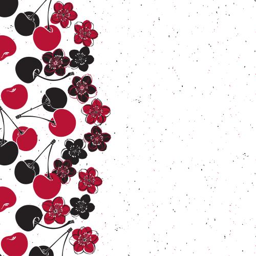 Cherry. Vector cherry berries and flowers space for text on white