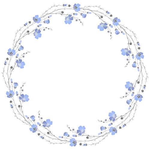 Flax. Vector round frame-wreath from blooming flax on white