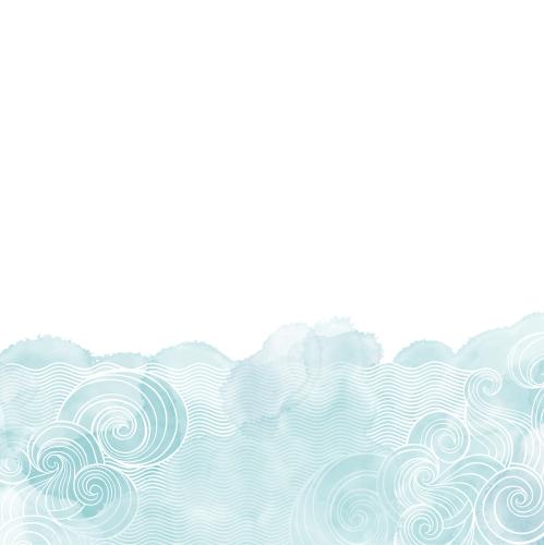 Vector image decorative waves on blue watercolor fragment space for text on white