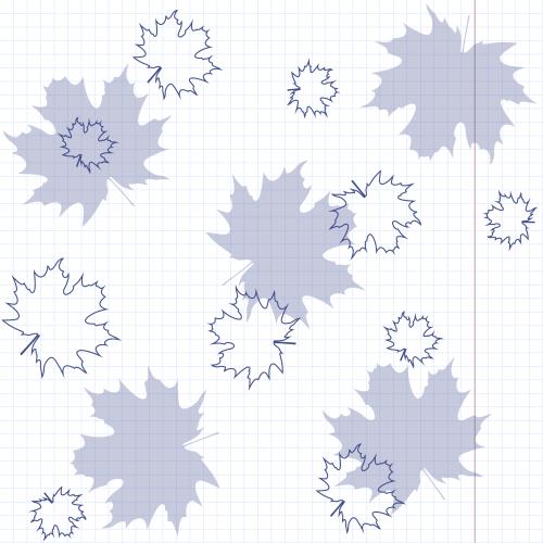 Notebook. Vector blue maple leaves on a grid notebook sheet