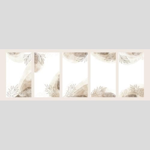 Vector image five postcards with botanical and decorative elements watercolor fragments and a place for text