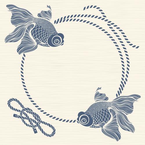 Vector image round rope frame, naval knot, light-colored fish