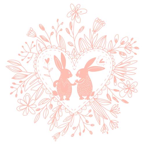 Vector image two cute cartoon bunnies in a flower heart