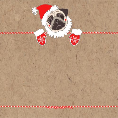 Pug. Vector cute pug in new year costume and place for text on craft