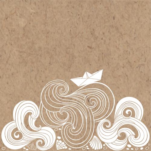 Paper boat. Vector waves paper boat shells and space for text on craft