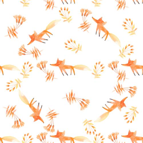 Raster image foxes and flowers watercolor on white
