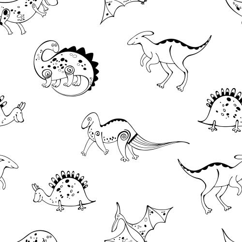 Dinosaur. Vector cartoon dinosaurs, black outlines on white