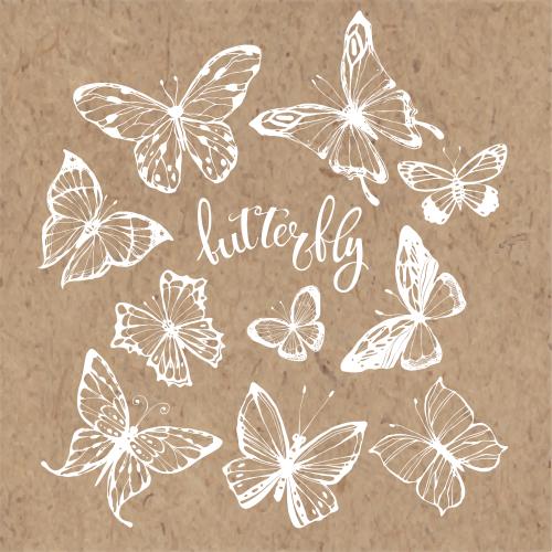 Illustration white butterflies on craft