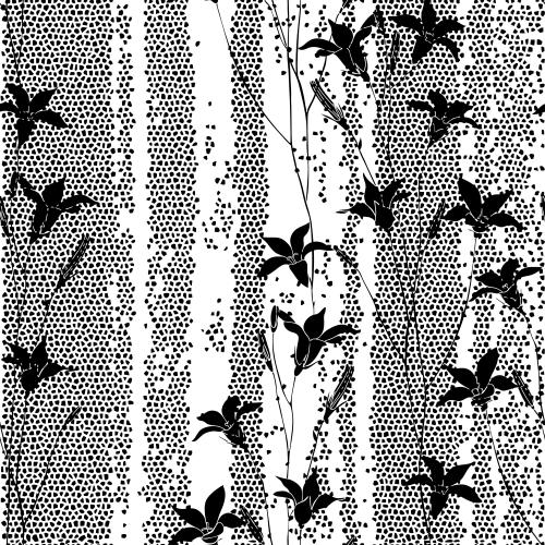 Bellflower. Vector black silhouettes of bells on mosaic
