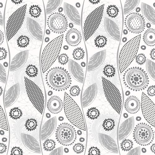 Vector image decorative leaves flowers wavy vertical stripes on white in doodle style