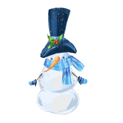 Raster image cute snowman with a scarf and top hat