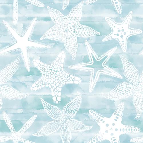 Vector image sea stars on blue watercolor
