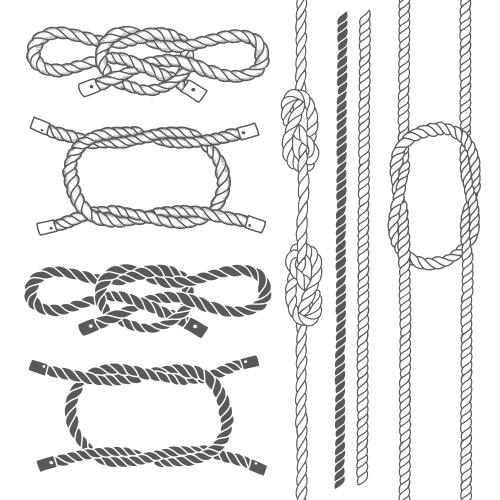Vector image naval knots and ropes contours and silhouettes isolated elements on white