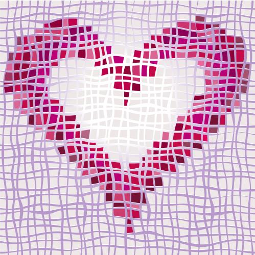 Vector image mosaic heart on lilac-scented cells