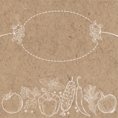 Basil. Vector oval frame, vegetables, culinary herbs on craft