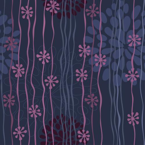Vector image vertical wavy lines and abstract flowers on dark blue