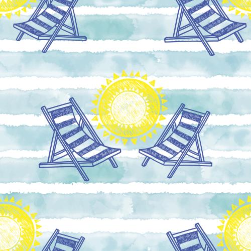 Deckchair. Vector chaise lounges sun blue watercolor stripes on white