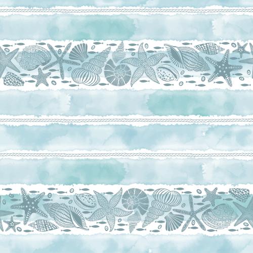 Vector image sea stars shells fish sea ropes blue watercolor stripes