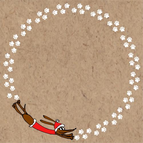 Vector image cartoon dog in a christmas costume running in a circle round frame on craft