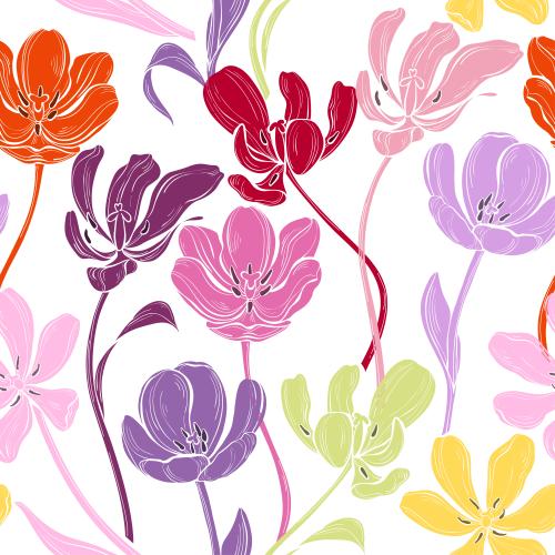 Tulip. Vector multicolored tulips on white