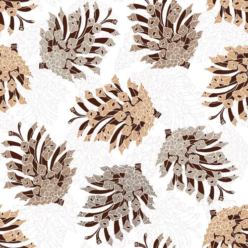 Cone. Vector pine cones contours and silhouettes of brown shades on white