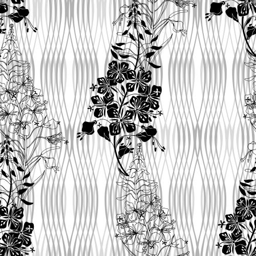 Fireweed. Vector mallow ivan-s-tea silhouettes and contours monochrome wavy lines on white