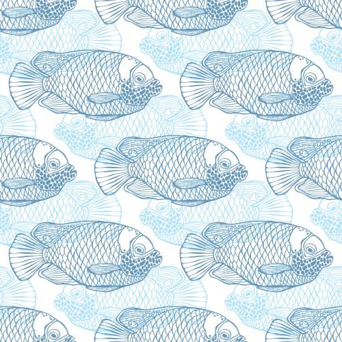 Vector image blue angelfish, blue and light blue contours on white