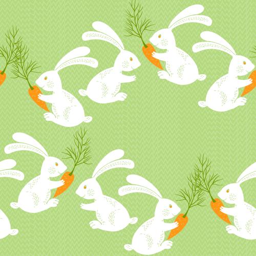 Grass. Vector white rabbits on green grass