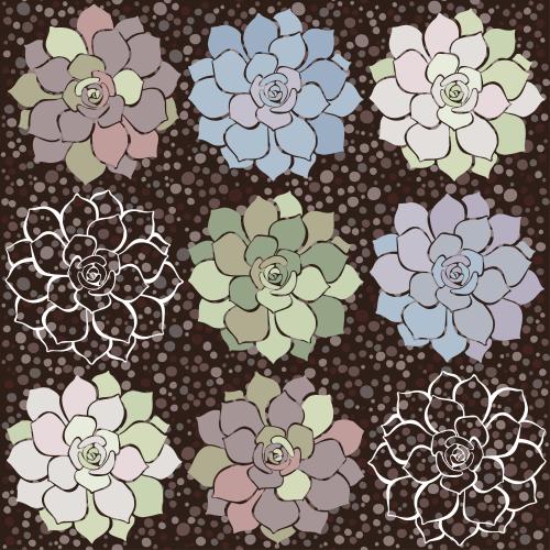 Succulent. Vector multicolored succulents on brown checkered pattern
