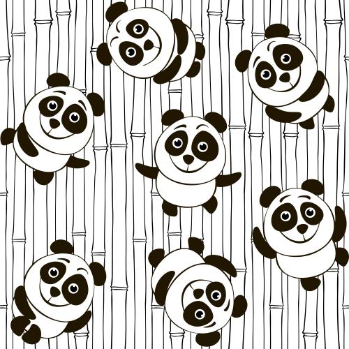 Vector image bamboo and cute cartoon pandas