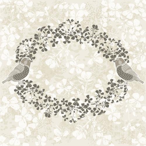 Oval. Vector flowered oval frame with two birds on textured light
