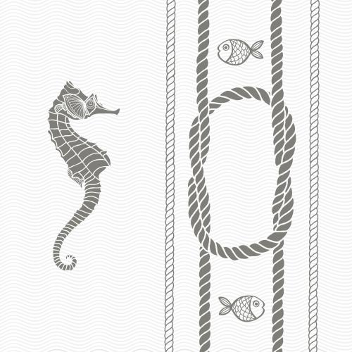 Vector image sea horse, fish, ropes and sea knot on waves