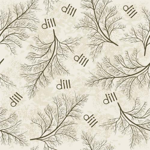 Dill. Vector dill branches, dill inscriptions on light textured