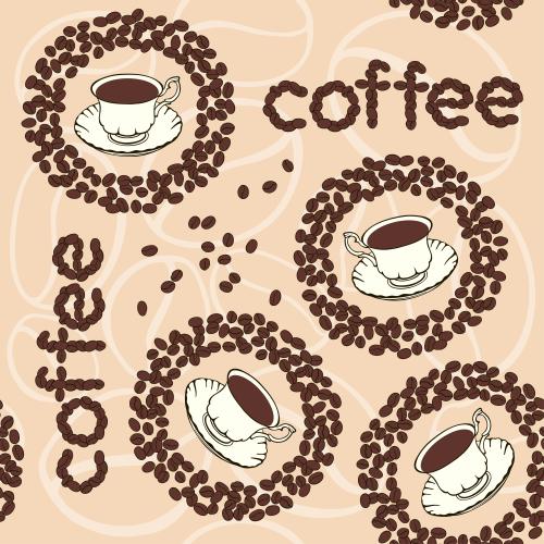 Cup of coffee. Vector coffee in cups coffee beans and coffee inscription