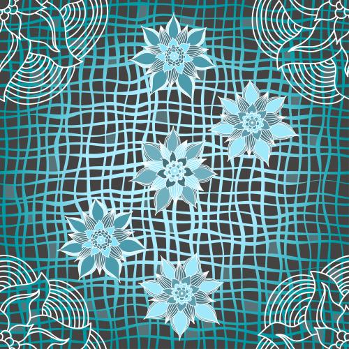 Vector image flowers and wavy check