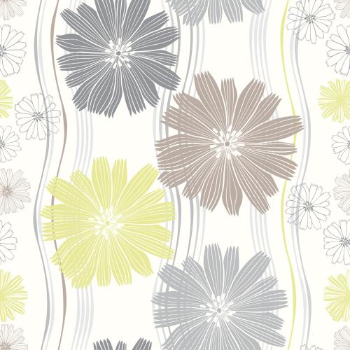 Floral. Vector decorative silhouettes and contours of flowers vertical wavy lines gray and pastel shades on white
