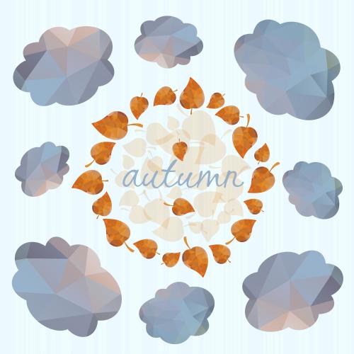 Cloud. Vector gloomy autumn clouds round frame of yellow leaves and the text autumn