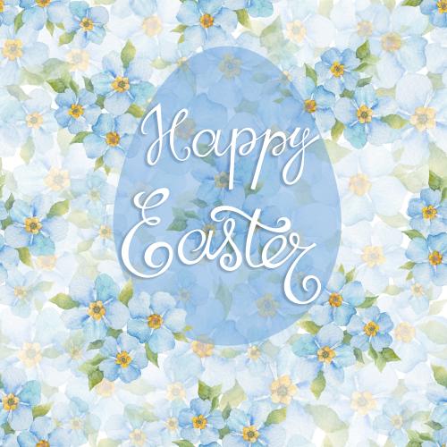 Floral. Vector easter egg happy easter message on watercolor forget-me-nots