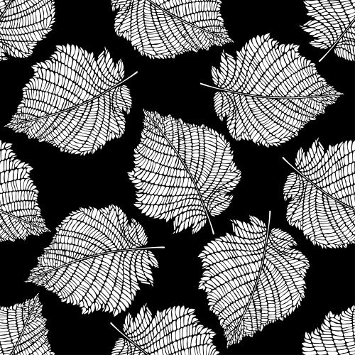Leaves. Vector Pattern leaves, white silhouettes on black