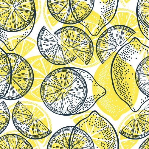 Vector image lemons, contours and yellow silhouettes on white