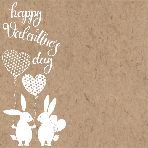 Balloon. Vector two cute rabbits with balloons heart and text happy valentines day on craft