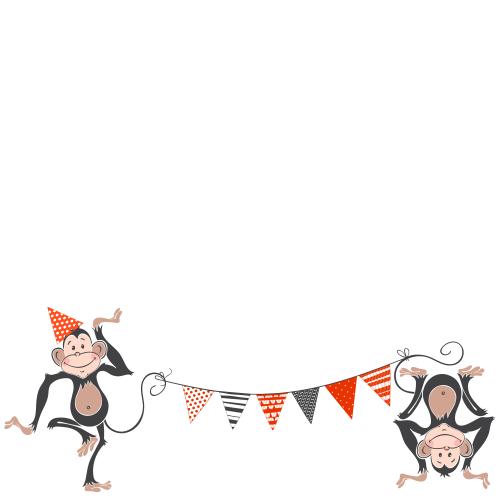 Birthday. Vector two happy monkeys with a garland space for text on white