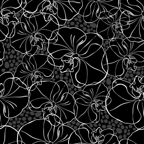 Orchid. Vector orchids, white outlines on black
