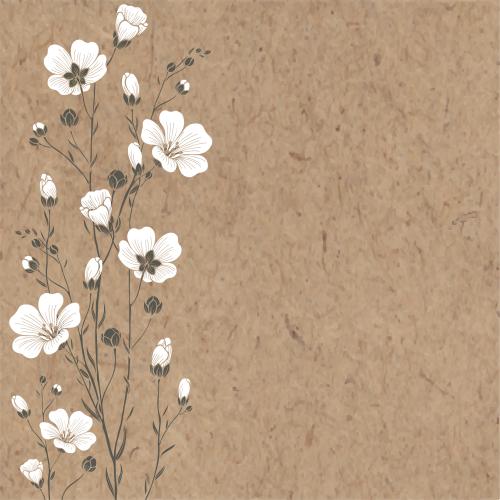 Bud. Vector flax branches with flowers and buds, text area on craft